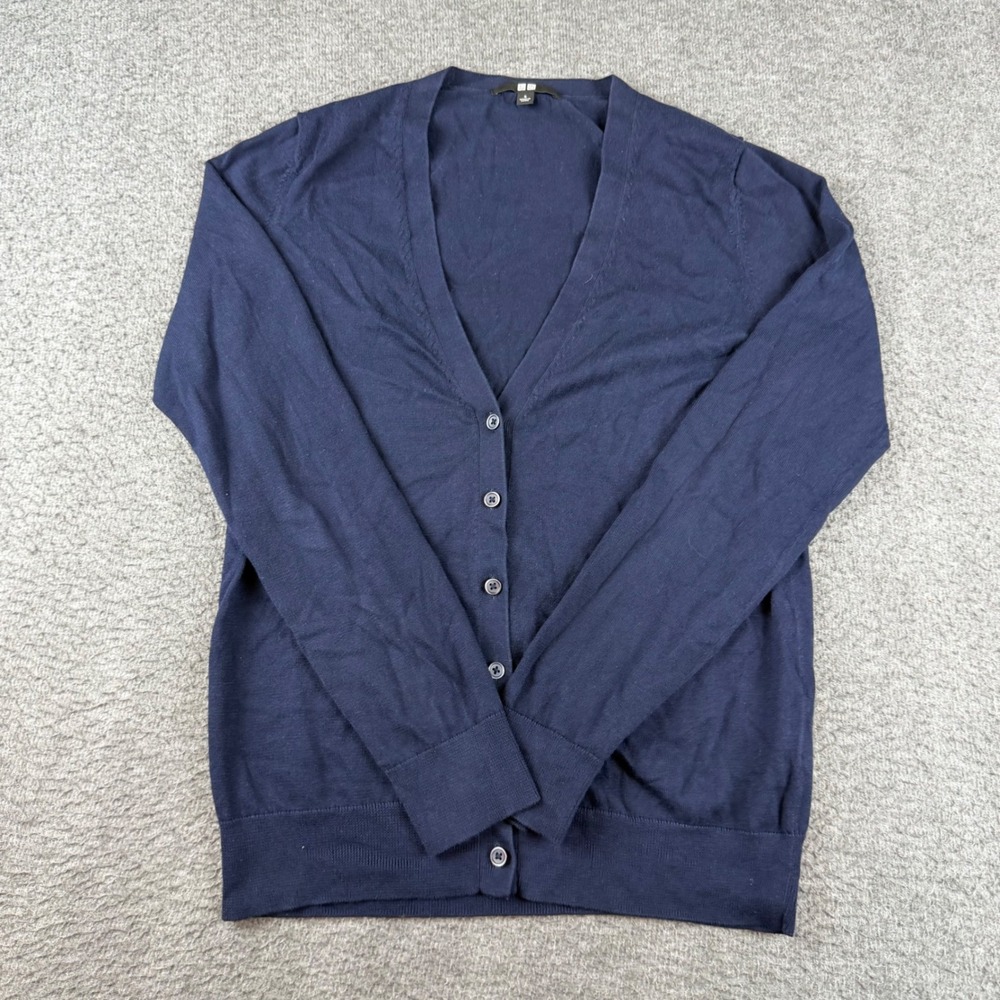 Uniqlo Cardigan Women's Small Navy Blue V-Neck Button Front Cotton Knit Sweater